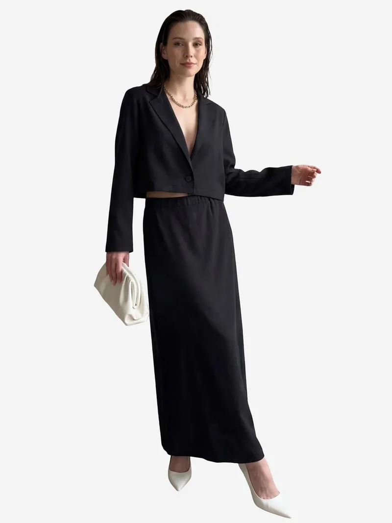 MY FASHION Long Sleeve Buttoned Top & Maxi Skirt Two Piece Set